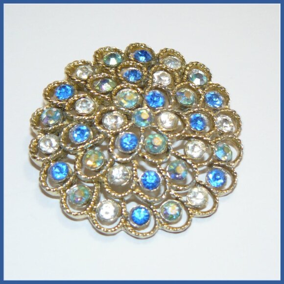 Blue and White Rhinestone Brooch - Picture 3 of 4